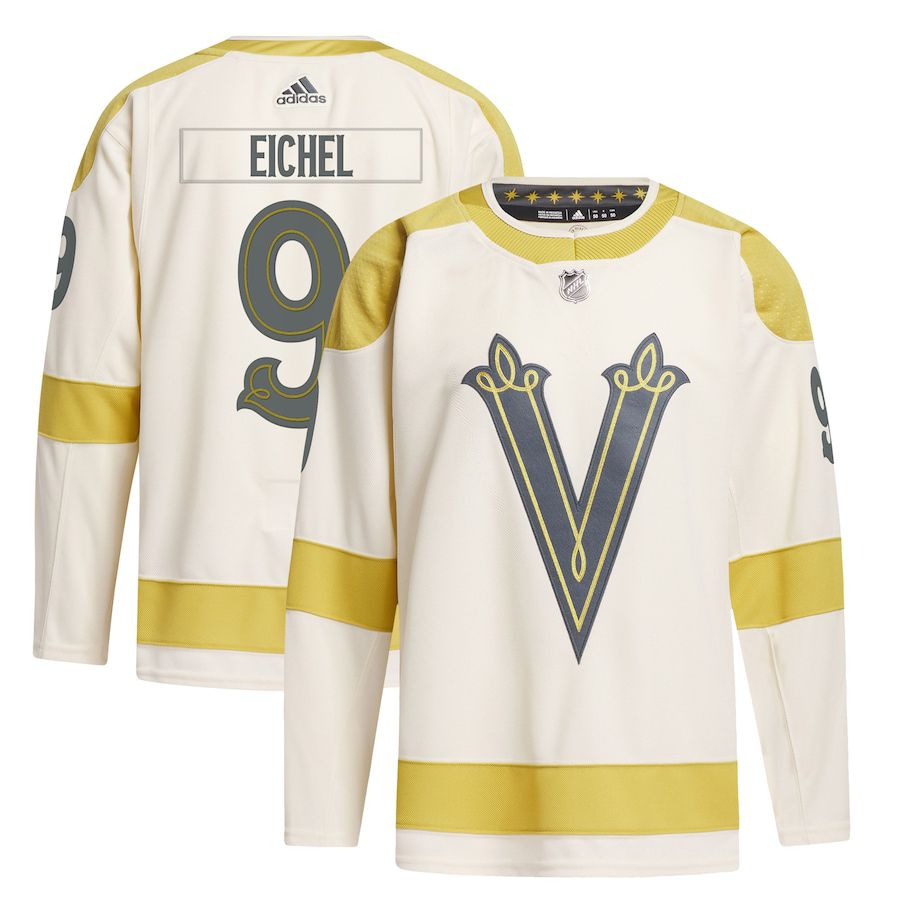 Men Vegas Golden Knights 9 Jack Eichel adidas Cream 2024 NHL Winter Classic Primegreen Authentic Player Jersey